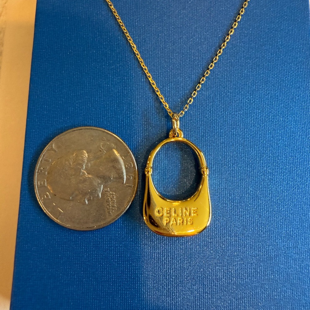 Gold Bag Purse Pendant Necklace - Picture 3 of 4